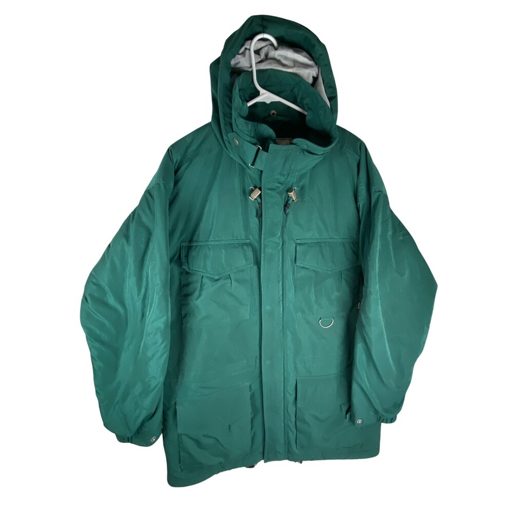 L.L.Bean Parka Coat Mens Medium Green Primaloft Insulated Hooded Winter P175